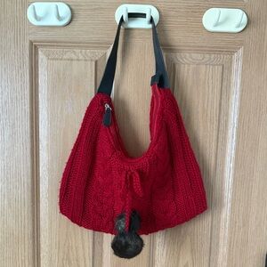 Bath & Body Works Red Cable-Knit Shoulder Bag with Pom